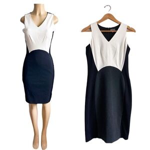 Vince Camuto Sheath Black Cream Career Formal Classy ColorBlock Sleeveless Dress